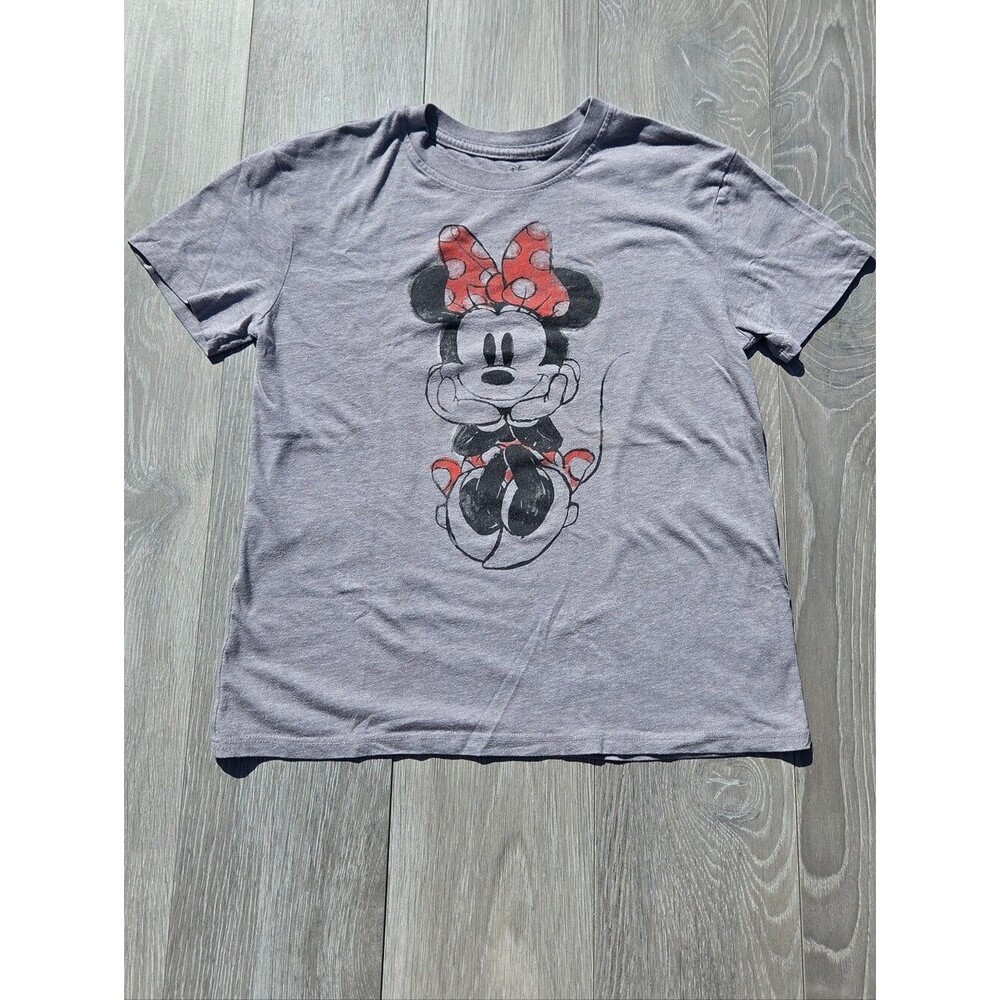 Disney Gray Minnie Mouse Short Sleeve Tee with Red Bow